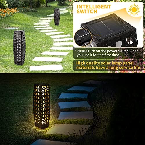Solar Floor Lamp, Outdoor Floor Lamp Lanterns Outdoor Waterproof, Solar Powered Resin Wicker Lamp, Weather-Resistant Rattan Deck Light for Porch, Garden, Patio - Image 2