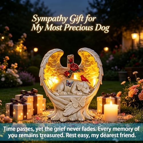 Solar Dog Memorial Stone with Wings Cross Cardinal Passing Away Gift - Image 3