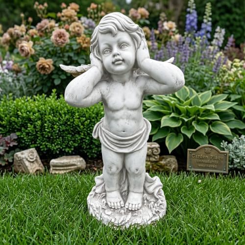 17.3" Winged Angel Statue Religious Outdoor Garden Porch Lawn White - Image 3