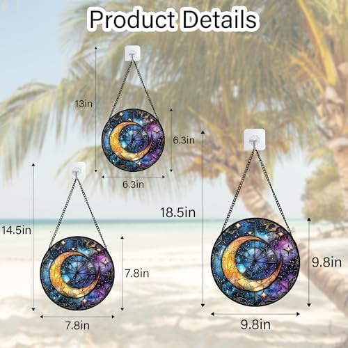 Celestial Moon Stained Glass Window Hanging Suncatcher Gift for Women 9.8" - Image 4