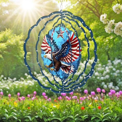 Patriotic Eagle American Bald Eagle Wind Spinner TQN3943WS, 12 inches - 3D Hanging Wind Spinners Outdoor, Yard, Garden Decor - Image 5