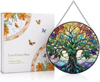 Statement Deluxe Bundle | Stained Glass Window Hanging, Tree of Life 3D Embossed Diamond Glass Suncatcher, 7-Piece Spiritual Gift Set with Crystal Pendant & Invisible Hooks - Image 3