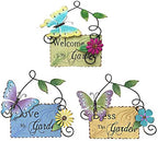 Morning View Set of 3 Vintage Metal Garden Sign with Butterfly Daisy and Leaf, Decorative Hanging Welcome Plaque for Garden Patio Porch Yard Wall Outdoor Decor by MorningView