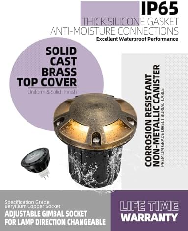 MALORY Low Voltage Landscape Well Lights,（φ126 mm Brass Top Cover 4Pack - Image 3