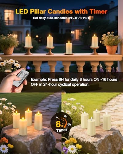 Yme Waterproof Rechargeable Pillar Candles Flickering with Remote Timers - Image 4