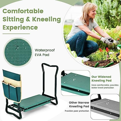 Goplus Garden Kneeler and Seat, Heavy-Duty Garden Bench w/Large Tool Pouch, Widen EVA Foam Kneeling Pad, Portable Gardening Gift for Women Men Seniors, Foldable Garden Stool for Kneeling & Sitting - Image 4