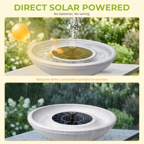 Solar Bird Bath Fountain, 12.5" Gray Bowl with 6 Nozzles for Outdoors - Image 5