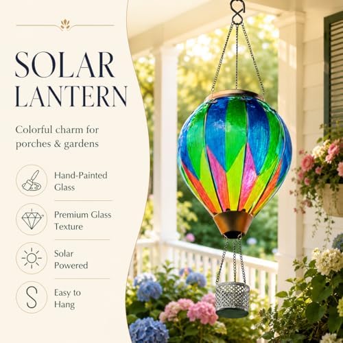 Colorful Glass Solar Hot Air Balloon Lantern, Hanging Garden Light - Image 4