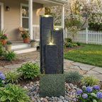 Modern Geometric Design Water Fountain Outdoor with LED Lights, 23.6" Tall Cascading Water Feature for Patio, Lawn, Backyard & Garden, Water Fountain Decor (Modern Geometry 40" H) - Image 5