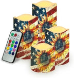 USA Flag and Sunflower Flameless Candles with Remote Control and Color Changing Decorations Indoor Electric Candles for Home Fireplace Kitchen Pack of 4 Fake Candles by Uorisanigo