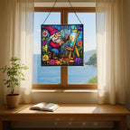 Painter Gnome at Work Stained Glass Suncatcher – Square Hanging Window Panel for Home or Greenhouse – Whimsical Glass Art Gift for Garden Lovers, Christmas, Halloween, Father Days qzln3W - Image 6