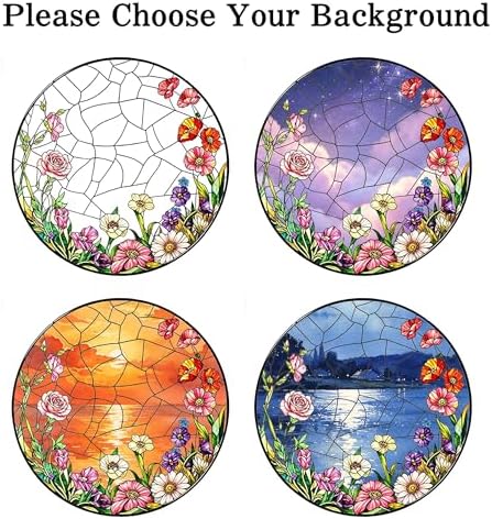 Personalized Dog Photo Stained Glass Suncatcher Custom Pet Portrait Memorial Window Hanging with Flowers, Keepsake Sympathy Birthday Gifts for Dog Lovers Pet Owner Family Home Decor 11.81Inch - Image 2