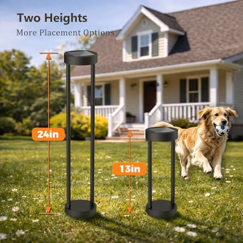 Solar Bollard Lights Outdoor, 24” Tall Stainless Steel & Iron Waterproof Solar Landscape Light for Yard Garden Walkway (2-Pack) - Image 3