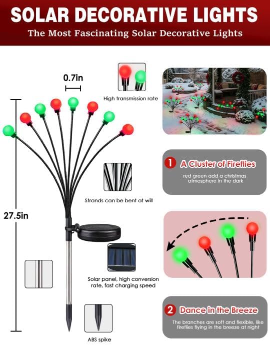 Christmas Decorations Outdoor Solar Firefly Lights 8 Pack Red and Green - Image 6