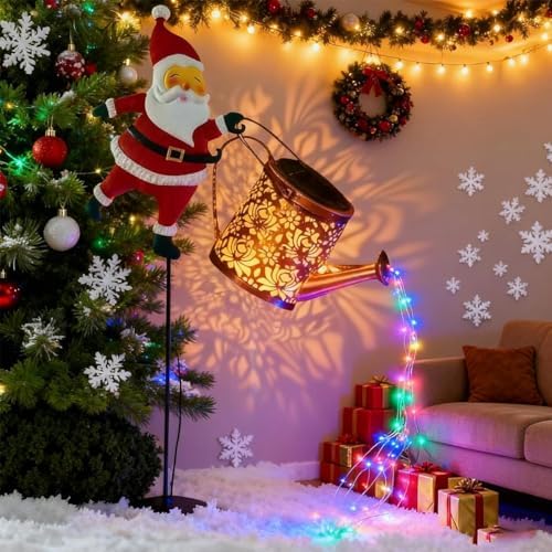 Christmas Solar Kettle Lights Garden Lawn Decorative Lights, Christmas Solar Kettle Lights, Outdoor Waterproof Hanging Metal Watering Can with LED Light for Gardens Lawn Patio (Mix) - Image 3