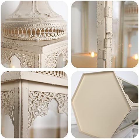 NEEDOMO Lanterns Decorative Outdoor & Indoor, Set of 2 Outdoor Lanterns for Porch,Large Candle Lantern, Beige Metal Frame with Glass for Fall, Christmas - Image 4