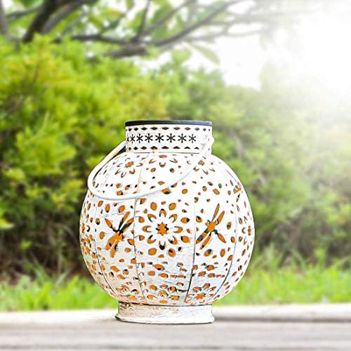 2-Pack Solar Lantern Outdoor Hanging Lights Waterproof Metal LED Decorative Lights with Shadow Casting for Patio Garden Yard Tabletop（White） - Image 6