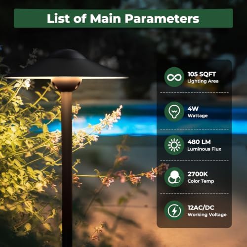 Gardencoin Low Voltage Pathway Lights (8.5'' Shade, 21.5'' Tall)，12V Outdoor LED Landscape Path Lights Wired, Aluminum Pathway Lighting with 3W 2700K Replaceable Bulb for Walkway Garden Yard, 12 Pack - Image 2