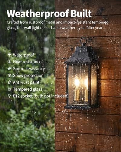 Patio Wall Light Fixtures, Black Waterproof Outdoor Wall Sconce 2pcs - Image 2