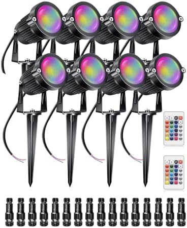 RGB+W Low Voltage Landscape Lights with Remote Control 5W 12V Landscape Lighting LED 16 Color Changing Spotlights Outdoor Waterproof Pathway Lights Garden Decorative(Not Include Transformer) by ALEDECO