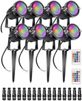 RGB+W Low Voltage Landscape Lights with Remote Control 5W 12V Landscape Lighting LED 16 Color Changing Spotlights Outdoor Waterproof Pathway Lights Garden Decorative(Not Include Transformer) by ALEDECO
