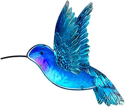 John's Studio Metal Hummingbird Wall Decor Bathroom Glass Art Iron Sculpture Outdoor Hanging Decoration for Home Bedroom Garden Patio Porch or Fence - Blue by JohnsStudio