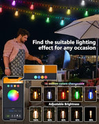 Flacchi Smart Outdoor Patio Lights - 46ft Smart S14 Christmas String Lights, Waterproof Shatterproof Bluetooth APP Remote Control Dimmable for Balcony, Backyard, Party, Holiday (RGB & Warm White) - Image 6