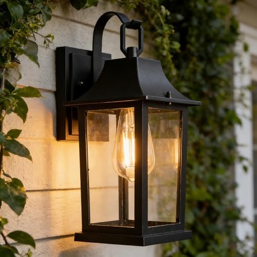 Outdoor Sconce Lights，Black 13 inch Outdoor Wall sconces，Aluminum & Tempered Glass Exterior Sconce，Waterproof Rustproof Porch Lighting for Front Door，Garage，Patio by Jafinou