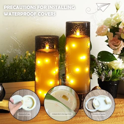 kakoya 11" x 4" Large Outdoor Waterproof Flameless LED Candles with Remote and Timer,Acrylic Pillar Candles Battery Operated with Embedded Star String for Porch,Patio,Outdoor Decor,Set of 2(Grey) - Image 3