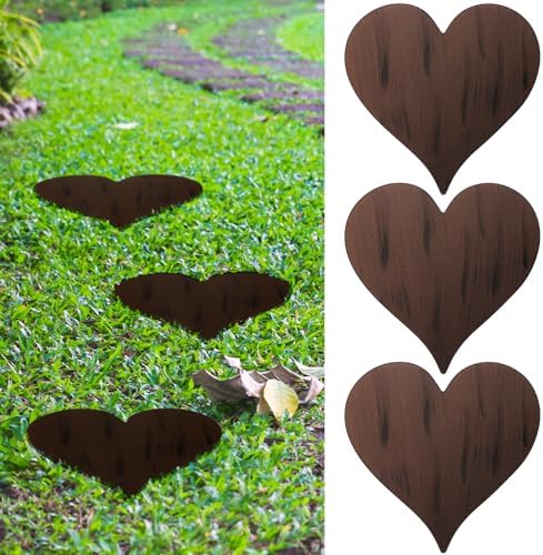 Tandefio 3 Pcs Heart Garden Stepping Stones 12 Inch, Cast Iron, Dark Brown by Tandefio