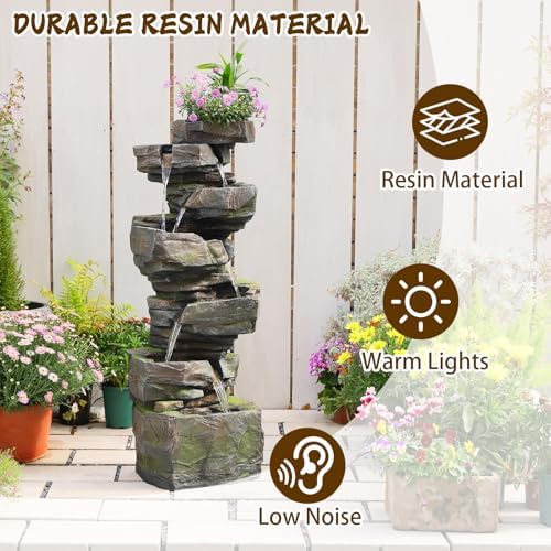 Sunlinua 48H Large Rock Cascading Outdoor Water Fountain with 6 Tiers - Image 4