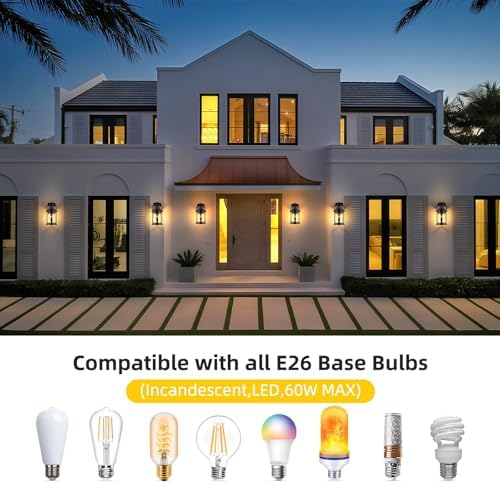 OKELI Dusk to Dawn Outdoor Wall Lights, Waterproof Lighting Fixtures Rustic Farmhouse Wall Lanterns with Clear Glass Shades Anti-Rust Outside Lights for Garage Patio Porch(Brown, 1 Pack) - Image 4