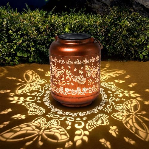 Birthday Gifts for Women Mom Grandma - Butterfly Solar Lanterns Outdoor Waterproof Copper Metal Hanging Solar Lights for Yard Garden Ornament Decor Gardening Gifts for Her by IYEZIGI