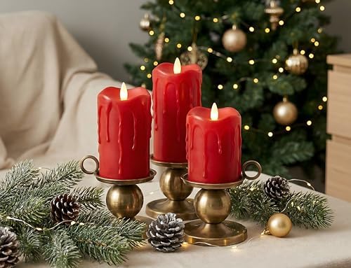Flameless Pillar Candles Flickering with Remote Timer, Battery Operated LED Candles Up to 400 Hours, 3D Moving Flame Real Wax Candles. (Red with Dripping Tear) - Image 3