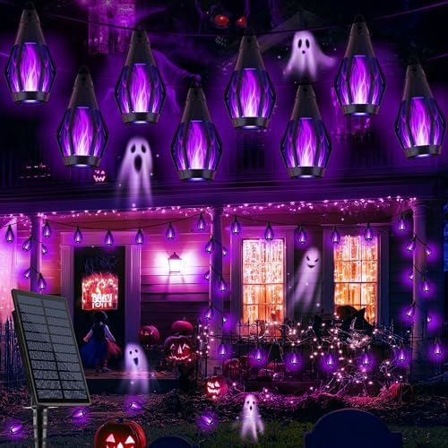 Flacchi Solar Flame String Lights - 42ft 15 LED Lights Outdoor Solar String Lights for Garden Patio Halloween Decoration (Purple, 42ft) by Flacchi
