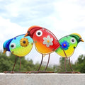 Bird Garden Decor Set of 3 Metal Glass Outdoor Yard Art Patio Lawn Decor by LEGIFOGardenDecor