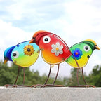 Bird Garden Decor Set of 3 Metal Glass Outdoor Yard Art Patio Lawn Decor by LEGIFOGardenDecor