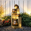 Bumilgar 53" H Patio Water Fountain - The 4 Cascading Modern Feature Crocks Garden Fountains and Waterfalls with Warm Lights for Porch, Deck, Patio, Backyard Home Décor (Gold) by Bumilgar