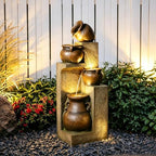Bumilgar 53" H Patio Water Fountain - The 4 Cascading Modern Feature Crocks Garden Fountains and Waterfalls with Warm Lights for Porch, Deck, Patio, Backyard Home Décor (Gold) by Bumilgar