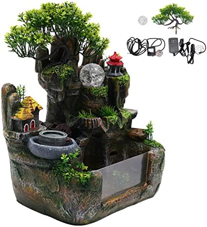 LuuChain Rockery Water Fountain Tabletop Mountain Cascading Waterfalls Indoor Resin Small Waterfall Fountain with LED Lamp for Office Iving Living Room Office Decoration - Image 6
