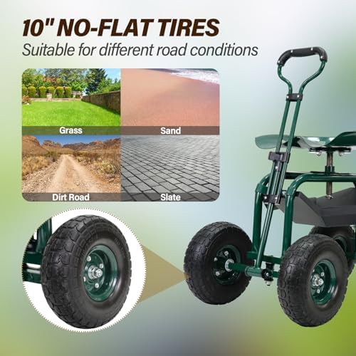 BESTHLS Rolling Garden Cart with Seat on Wheels Heavy Duty Support 500lb - Image 5