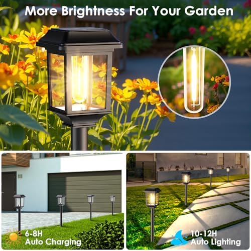Mancra Solar Outdoor Lights Waterproof, 8 Pack Metal Glass Solar Pathway Lights Outdoor Lighting Garden Decor for Landscape Path Yard Patio Driveway (Warm White) - Image 6