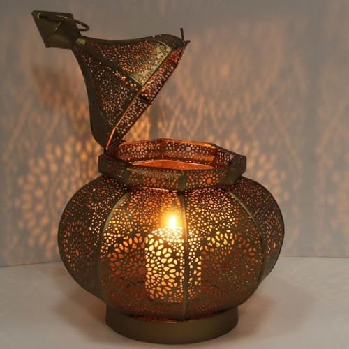 Yille Oriental Metal Lantern Anida Gold 30 cm Moroccan Lantern Garden Lantern Hanging Standing Beautiful Table Lantern for Wedding, Party, Decoration - Image 3