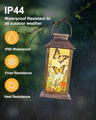 Fussion Solar Lanterns Outdoor Waterproof Garden Decor Birthday Gifts for Women Mom Grandma Sister, Hanging LED Plastic Solar Lights Outside Gardening Decorations for Yard Patio - Butterfly - 2 Pack - Image 5