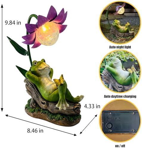 Solar Frog Garden Decor Outdoor Statue - Frog Umbrella LED Waterproof Sculpture Light, Patio Pathway Frog Lamp Figurine for Yard Lawn Garden Gifts for Women Mom Grandma - Image 2