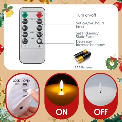 Retisee 3 Pcs 6/8/12" Christmas Flameless LED Candles Decorations for Home - Image 4