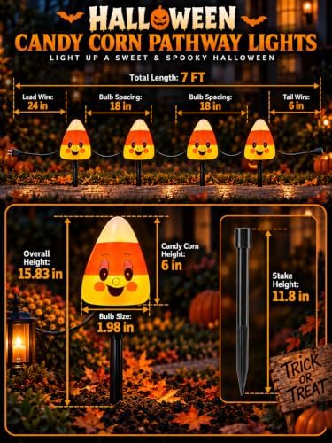 Abeja 7FT Halloween Candy Corn Pathway Lights, 4 LED Outdoor Yard Stakes - Image 2