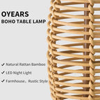 OYEARS 28" Table Lamps Set of 2 with Dual Night Lights, Bedside Lamps for Bedroom, Boho Lamp for Living Room, Rattan Table Lamp with Linen Shade, Farmhouse Lamp with Wood Grain Finish (Bulb Included) - Image 2