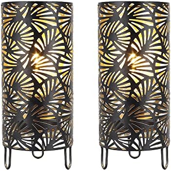 JHY DESIGN Set of 2 Metal Battery Powered 9''High Accent Cordless LED Bulb Huge Fan Patterned Battery Lamp for Weddings Parties Patio Garden Indoors Outdoors Table Bed Room - Image 6