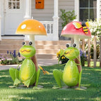 15.3" Metal Frog Garden Statue Set of 2, Handcrafted Mushroom Decor - Image 4